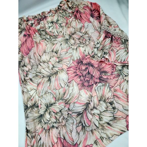 Spense Size S Pink Lace Boho Neck Lightweight Blouse Bell Sleeve Womens Small - Picture 6 of 12